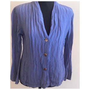 Citron woman’s blue long top buttons down v neck shirt casual blouse size PS